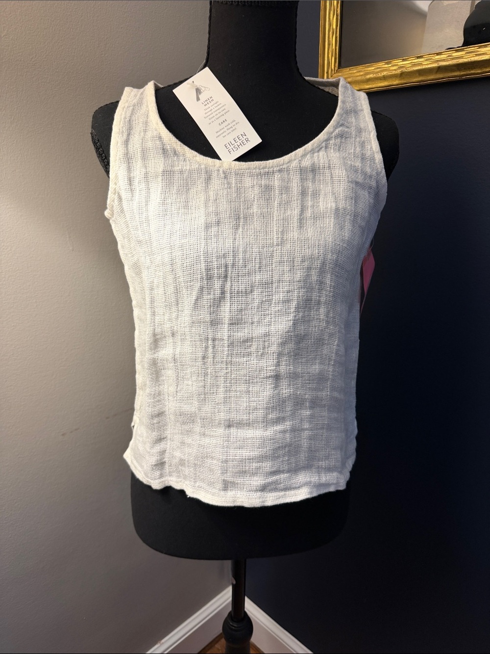 Eileen Fisher Linen Mesh Tank Top Soft White size PP NWT Italian Fabric